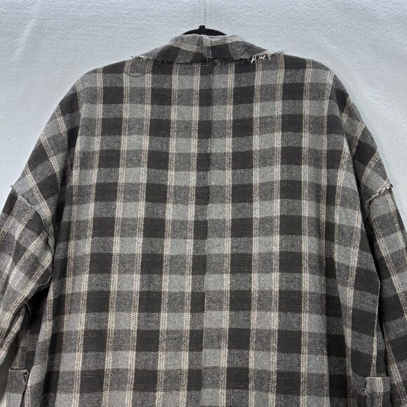 POL Plaid Hobo Duster W/ Raw Hems Heavy Flannel Feel SZ Large Boho Casual - Picture 8 of 14